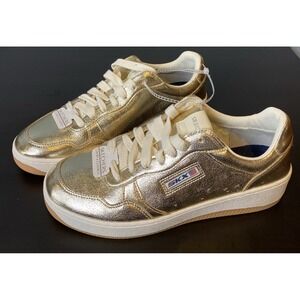 Skechers Women's Sport Court 2.0-Much Metallic Sneaker Size 9.5 Solid Gold Shiny